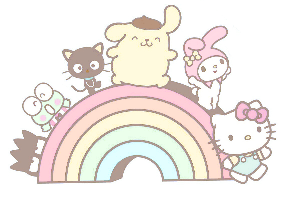 sanrio characters on a rainbow