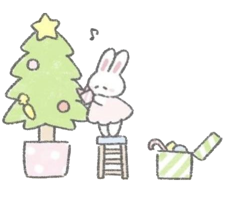 a bunny decorating a christmas tree