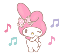 my melody from sanrio with some music notes around her