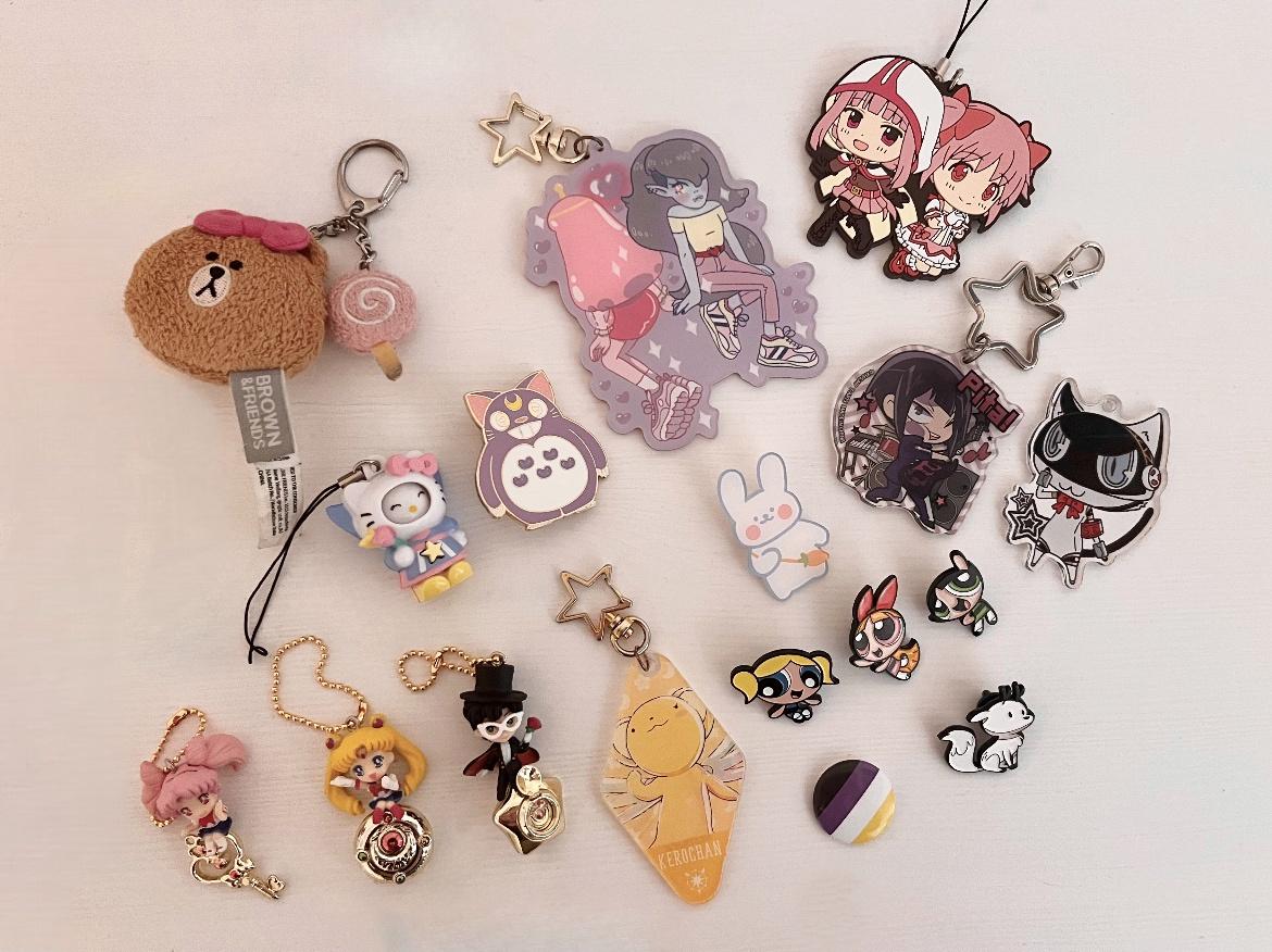 lots of different pins and keychains