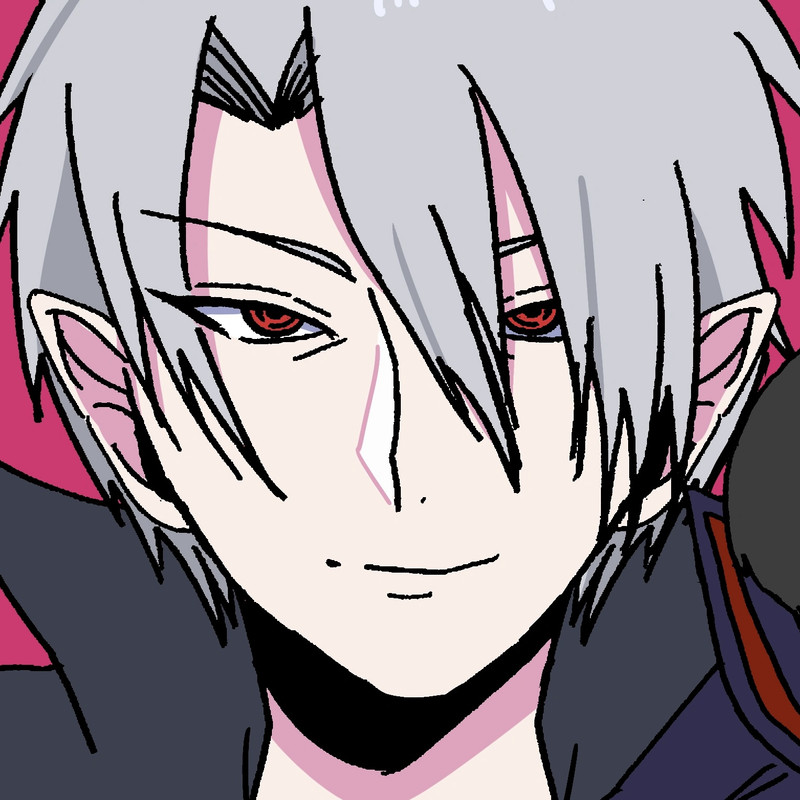 the dark lord, a man with short silver hair, red eyes, fair skin and pointed ears